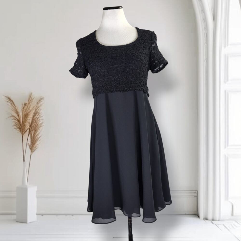 Vintage 90s Night Way Black Lace Cocktail Dress Grunge Goth Party Fit Flare 10